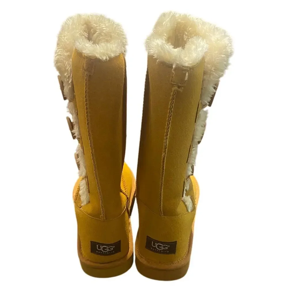 UGG Classic Tall Bailey Button Triplet 1873 Mustard Seed Boots Women 8 Cozy